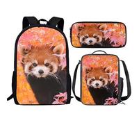 Amzbeauty 3Pcs Red Panda Backpack Set for Girls Back to School Red Panda Backpack and Lunchbox for Middle School