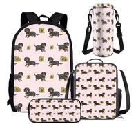 Amzbeauty 4Pcs Dachshund Backpack Set for Boys Girls Cute Dachshund Backpack with Lunch Bag Water Bottle Holder Pencil Box Set