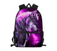 Amzbeauty Backpack Purple Galaxy Wolf Animal Print School Book Bags for Kids Boys Girls Casual Daypack