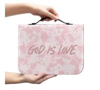 Amzbeauty Bible Cover PU Leather Bible Case Multi-Pocket Zipper Bag with Top Handle Christian Gift God is Love Print
