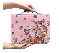 Amzbeauty Bible Covers Case for Women Men Bible Case Bag Book Carrying Cases Leather Book Protector Case Christian Gift Butterfly Flower Pink Print