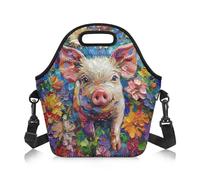 Amzbeauty Boys School Lunch Box Bag Kids Lunch Bag Adult Adjustable Shoulder Strap Crossbody Meal Pack Food Container Storage Meal Bags Pig Print