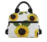 Amzbeauty Boys School Lunch Box Bag Portable Insulated Leakproof Soft Cooler Bag with Front Pocket for Kids Teens Boys Girl Durable Thermal Lunch Box for School Picnic Outdoor Sunflower Print