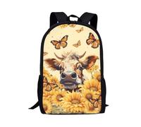 Amzbeauty Butterfly Sunflower Print Backpack for School Boys Girls 17 Inch Highland Cow Backpack for Elementary Middle School