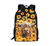 Amzbeauty Cartoon Teenage Girls Backpack for School Sunflower Print Middle School Highland Cow Backpack Students Bookbag