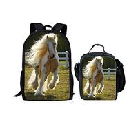Amzbeauty Cool Horses Backpack Set Animal School Bag with Lunch Box for Teen Boys Girls
