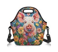 Amzbeauty Cute Lunch Bag Kids Lunch Box Bag Adult Adjustable Shoulder Strap Crossbody Meal Pack Food Container Storage Meal Bags Flower Pig Print