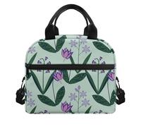 Amzbeauty Cute Lunch Bag Portable Insulated Leakproof Soft Cooler Bag with Front Pocket for Kids Teens Boys Girl Durable Thermal Lunch Box for School Picnic Outdoor Tulip Print