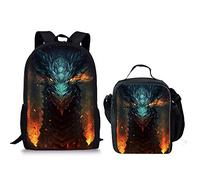 Amzbeauty Dinosaur Dragon Backpack Set with 17.3 Inch Schoolbag Lunch Box for Kids Boys