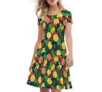 Amzbeauty Funny Theme Fruits Dress Women Party Dress Blueberry Strawberry Lemon Cherry Dress Plus Size