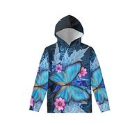 Amzbeauty Girl Casual Drawstring Sweatshirt Blue Butterfly Long Sleeve Pullover Top Sweatshirt Teen Hoodie