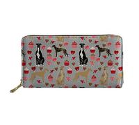 Amzbeauty Grey Xmas Greyhound Long Wallet Girl Teen Zippered Pu Leather Purse Traveling Pouch