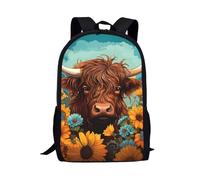 Amzbeauty Highland Cow Backpack for Boys Girls Kids Sunflower Print Backpack 17 inch School Bag for Elementary Middle School