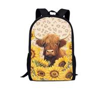 Amzbeauty Highland Cow Backpack for Boys Large Bookbags for Teens Boys Sunflower Backpack for School Primary School (Yellow)