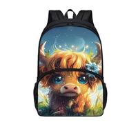 Amzbeauty Highland Cow Backpack for Girls 17 Inch Cute Cartoon Animal Print Backpack for Kids Back to School Supplies Gifts