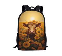 Amzbeauty Highland Cow Backpack for Kids Sunflower 17 inch Bookbag School Backpack for School Camping Traveling Ruckpack