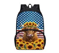 Amzbeauty Highland Cow School Backpack for Girls Sunflower Print Bookbag Backpack for School,Large Capacity Schoolbag