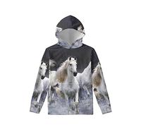 Amzbeauty Horse Girls Pullover Hoodies Novelty Sweatshirt Casual Loose Outwear Sport Coat with Pockets 6-16 Years