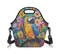 Amzbeauty Insulated Lunch Bag Adjustable Shoulder Strap Thermal Reusable Lunch Tote Meal Cooler Tote Crossbody Bags Food Sack Handbags for Girls Cute Parrot Print
