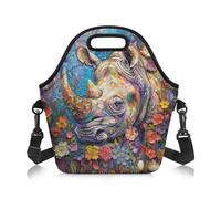 Amzbeauty Insulated Lunch Bag Kids Lunch Box Bag Adult Adjustable Shoulder Strap Crossbody Meal Pack Food Container Storage Meal Bags Flower Rhino Print