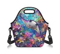 Amzbeauty Large Lunch Bag Crossbody Cooler Bag Adjustable Shoulder Strap Thermal Lunch Tote Men Women School Beach Camping Travel Manta Ray Print
