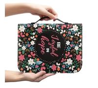 Amzbeauty Leather Bible Bag Tiny Flowers Be Joyful in Hope Print Multiple Organizer Pockets for Handouts Markers Bible Large Main Compartment Suitable for Classroom Church Lessons