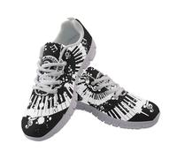 Amzbeauty Lightweight Walking Women Sneakers Casual Mesh Sport Shoes Breathable Ladies Fashion Jogging Shoes Piano Keys Print