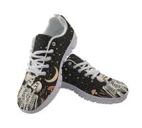 Amzbeauty Lightweight Walking Women Sneakers Casual Mesh Sport Shoes Breathable Ladies Fashion Jogging Shoes Moon Skull Print