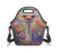 Amzbeauty Lunch Bag Adults Kids Lunch Box Bag Adjustable Shoulder Strap Crossbody Meal Pack Food Container Storage Meal Bags Cute Ostrich Print