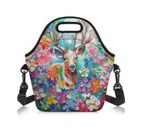 Amzbeauty Lunch Bag Adults Women Kids Lunch Bag Adjustable Shoulder Strap Crossbody Meal Pack Food Container Storage Meal Bags Sika Deer Flower Print
