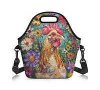 Amzbeauty Lunch Bag Adults Women Men Kids Insulated Cooler Food Containers Reusable High Capacity Lunch Tote Bags for Work Travel Outdoor Flower Rooster Print