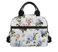 Amzbeauty Lunch Bag Adults Women Portable Insulated Leakproof Soft Cooler Bag with Front Pocket for Kids Teens Boys Girl Durable Thermal Lunch Box for School Picnic Outdoor Tulip Peony Print