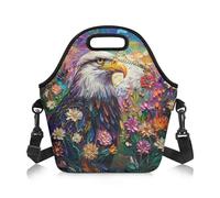 Amzbeauty Lunch Bag Black Kids Lunch Box Bag Adult Adjustable Shoulder Strap Crossbody Meal Pack Food Container Storage Meal Bags Eagle Flower Print