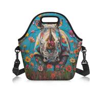 Amzbeauty Lunch Bag for Girls Kids Lunch Box Bag Adult Adjustable Shoulder Strap Crossbody Meal Pack Food Container Storage Meal Bags Rhino Print