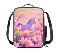 Amzbeauty Lunch Bag Girls Kids Adjustable Strap Insulated Lunch Box Wipe-Clean Lining Lightweight Durable Design School Travel Flower Unicorn Print