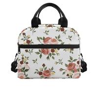 Amzbeauty Lunch Bag Kids Boys Portable Insulated Leakproof Soft Cooler Bag with Front Pocket for Kids Teens Girl Durable Thermal Lunch Box for School Picnic Outdoor Rose White Background Print