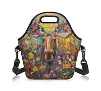 Amzbeauty Lunch Bag Kids Girls Lunch Box Bag Adult Adjustable Shoulder Strap Crossbody Meal Pack Food Container Storage Meal Bags Moose Print