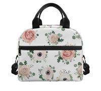 Amzbeauty Lunch Bag Kids Girls Portable Insulated Leakproof Soft Cooler Bag with Front Pocket for Kids Teens Boys Girl Durable Thermal Lunch Box for School Picnic Outdoor Anemone Rose Print