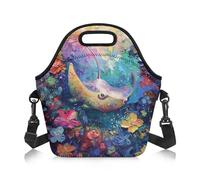 Amzbeauty Lunch Bag Kids Girls Women Men Adjustable Shoulder Strap Portable Lunch Box Tote Bags Work Boys Girls School Picnic Travel Manta Ray Cute Print