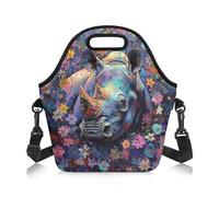 Amzbeauty Lunch Bag Kids Lunch Box Bag Adult Adjustable Shoulder Strap Crossbody Meal Pack Food Container Storage Meal Bags Cute Rhino Print