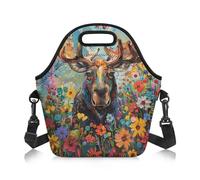 Amzbeauty Lunch Bag Kids Lunch Box Bag Adult Adjustable Shoulder Strap Crossbody Meal Pack Food Container Storage Meal Bags Flower Moose Print