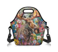 Amzbeauty Lunch Bag Kids Lunch Box Bag Adult Adjustable Shoulder Strap Crossbody Meal Pack Food Container Storage Meal Bags Cute Moose Print