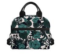 Amzbeauty Lunch Bag Kids Portable Insulated Leakproof Soft Cooler Bag with Front Pocket for Teens Boys Girl Durable Thermal Lunch Box for School Picnic Outdoor Green Flowers Print