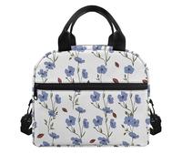 Amzbeauty Lunch Bag Portable Insulated Leakproof Soft Cooler Bag with Front Pocket for Kids Teens Boys Girl Durable Thermal Lunch Box for School Picnic Outdoor Flax Flower Print