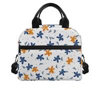 Amzbeauty Lunch Bag Portable Insulated Leakproof Soft Cooler Bag with Front Pocket for Kids Teens Boys Girl Durable Thermal Lunch Box for School Picnic Outdoor Blue Orange Flowers Print