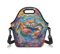 Amzbeauty Lunch Cool Bag for Adults Women Men Adjustable Shoulder Strap Portable Lunch Box Tote Bags Work Boys Girls School Picnic Travel Cute Crab Print