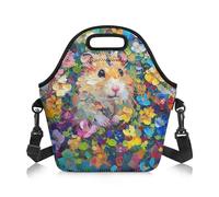 Amzbeauty Lunch Cool Bag Insulated Adjustable Shoulder Strap Thermal Reusable Lunch Tote Meal Cooler Tote Crossbody Bags Food Sack Handbags for Girls Flower Hamster Print