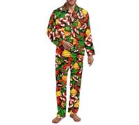 Amzbeauty Mens Candy Cane Pyjamas Sets For Men Candy Cane Holly Print Fashion Christmas Pajamas Men Xmas Nightwear Outfits