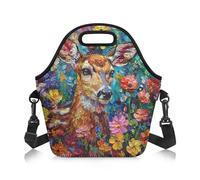 Amzbeauty Mens Lunch Bag Kids Lunch Box Bag Adult Adjustable Shoulder Strap Crossbody Meal Pack Food Container Storage Meal Bags Flower Sika Deer Print