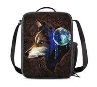 Amzbeauty Middle School Student Insulated Food Bag Fashion Small Lunch Box (Cool Galaxy Wolf Design)